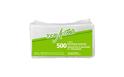 Beverage Napkins, 4-Fold, 1-Ply (8 x 500/Case)