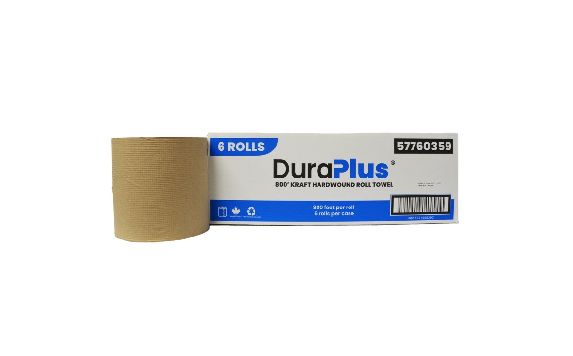 DuraPlus® Hardwound Roll Towel, Kraft, 800 ft (6 Rolls/Case)