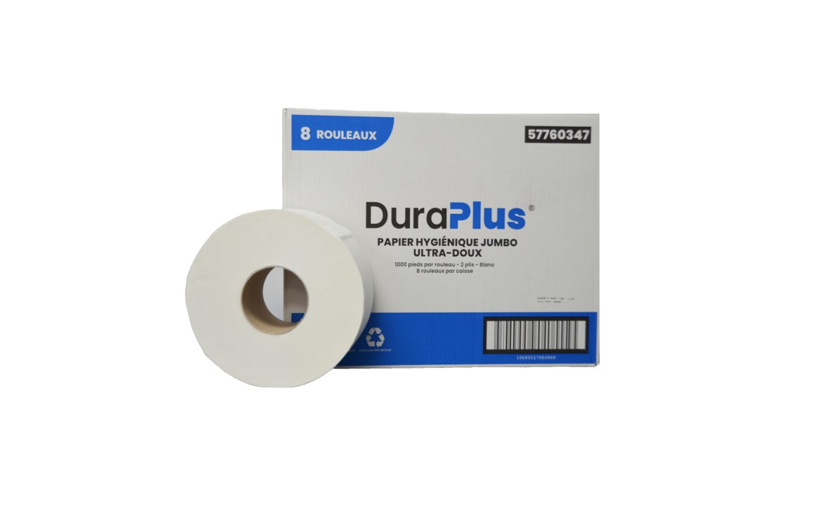 DuraPlus Ultrasoft 2-Ply Toilet Tissue, 1000 ft Rolls (8/Case)